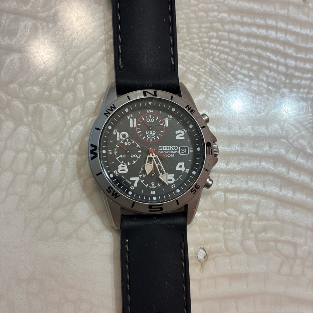 Seiko Silver Chronograph with Black Strap